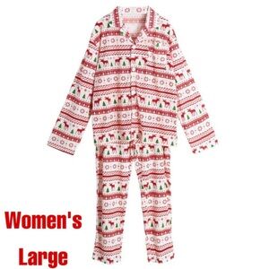 L-NIP Matching Button-Down Winter Christmas Pajamas